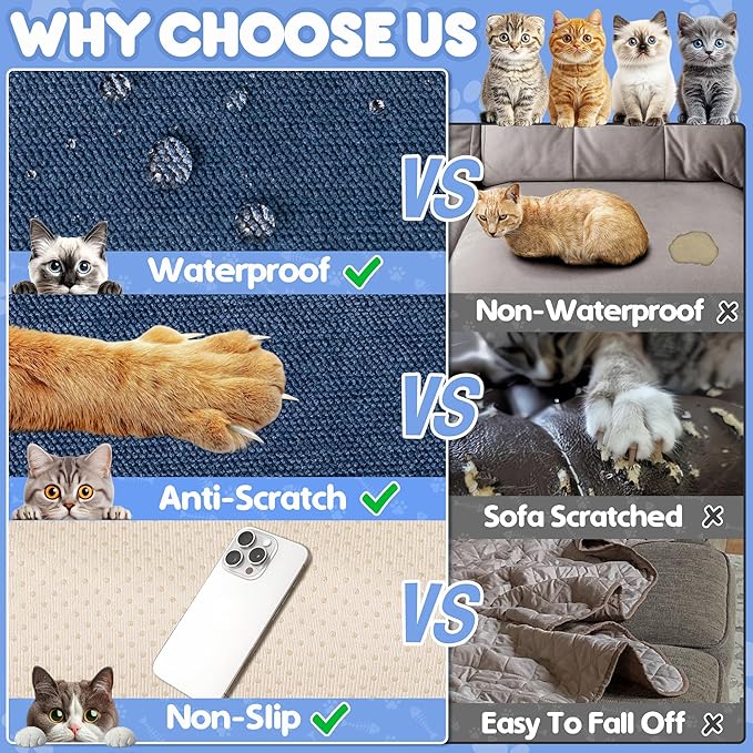 Cat Scratch Furniture Protector - Anti-Slip, Waterproof Sofa Cover to Keep Cats Off, Pet-Friendly Couch Protectors for 3 Cushion Couch, Anti-Scratch Couch Cover for Pets and Kids 118"X71"Navy Blue