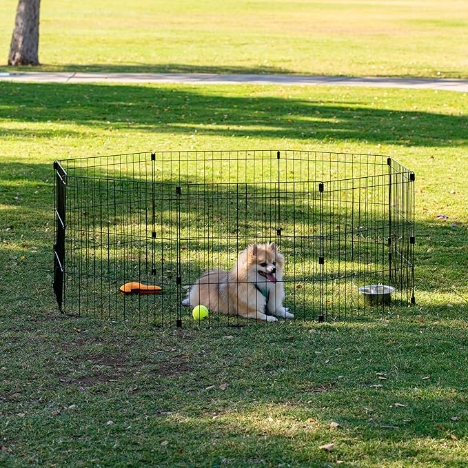 IRIS USA 24" 8-Panel Metal Pet Dog Puppy Playpen, Indoor/Outdoor Dog Fence, 58 x 58 x 24, Foldable, Customizable, Black