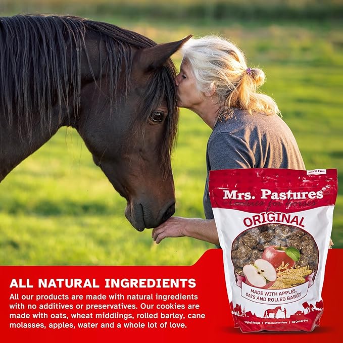 Mrs Pastures Cookies and Treats for Horses - Premium Horse Treats - Made with Apples, Oats, and Rolled Barley - Preservative Free - All Natural Ingredients - No Corn or Soy (15lb Refill Box)