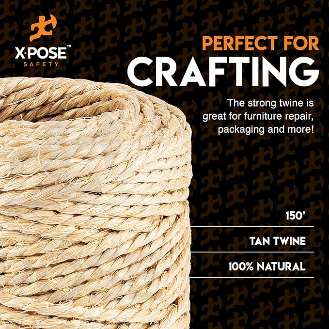 Sisal Twine - 2 Ply 150 Ft Thin Natural Fiber Rope on Spool - Cat Scratching Post, Rope for Cat Scratcher, Cat Tree Replacement Parts, Pet Toy - Decorative Cordage for Crafts, Pole Wrap 2Pack