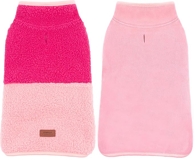 cyeollo Warm Dog Coat Sherpa Dog Winter Coat, Reversible Fleece Dogs Jackets Sweater Vest for Small Medium Dogs Male with Leash Hole, Soft Cold Weather Pet Clothes, Rose Red XL