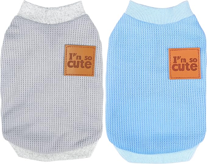 2 Pack Dog Shirt Vest Dog Clothes for Small Dogs Summer Waffle Puppy T-Shirts Soft Sleeveless Pet Clothes Lightweight Medium Large Doggy Outfit Cat Clothing (Blue+Grey, X-Small)