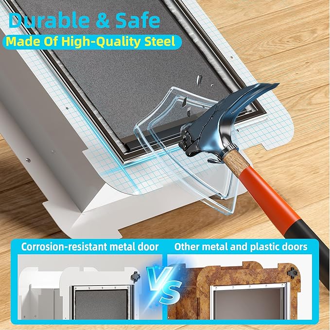 3-Flap Steel Large Dog Door for Exterior Doors with Sliding Lock Panel, Energy-Efficient Insulated Pet Door, Extreme Weather Doggy Door with Telescoping Tunnel, Never Rust(Pets Up to 100 Lb)