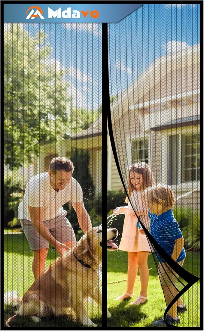 Magnetic Screen Door, Fit Door Size 32 x 96 Inches, Screen Doors with Magnets, Pet & Kid Friendly,Works with Front Doors, Sliding Doors Black