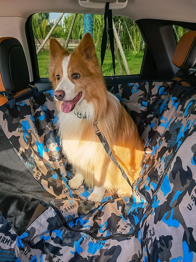 FAN WU Dog Car Seat for Back &Trunk & Passengers Seat, Dog Hammock for Rear Seat with Mesh Window,Dog Bed Nonslip Mat Waterproof Car Seat Protector for Pet with Belt for Cars Trucks Suvs (Black)