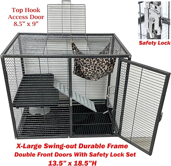 X-Large 31"x18.5"x53.5"H Deluxe Double Unit 4-Tiers Tight 1/2-Inch Bar Spacing Large Front Doors Water Bottle Food Bowl Feisty Ferret Hammock Squirrel Chinchilla Rat Small Animal Critter Rolling Cage