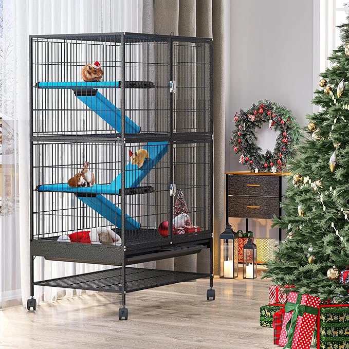 YITAHOME Small Animal Pet Cage: 4-Tiers Metal Guinea Pig Cage for Rats Ferret Chinchilla Large Hamster Indoor Critter Nation Cage Double-Story