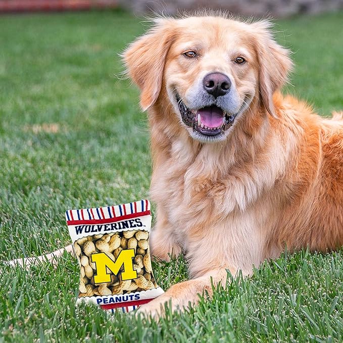 NCAA Michigan Wolverines Crinkle FINE Plush Dog & CAT Squeak Toy- Cutest Stadium Peanuts Snack Toy for Dogs & Cats with Inner Squeaker & Beautiful Football/Basketball Team Name/Logo