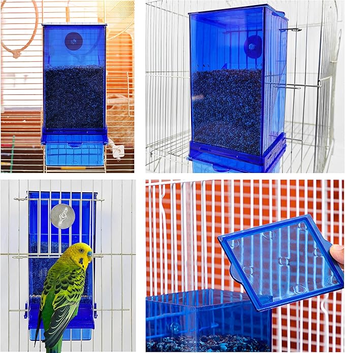 Automatic Bird Feeder, No Mess Acrylic Parrot Foraging Feeders, Transparent Bird Feeder Container Cage Accessories for Most Birds Parrot Canary Cockatoo(2 Pack)