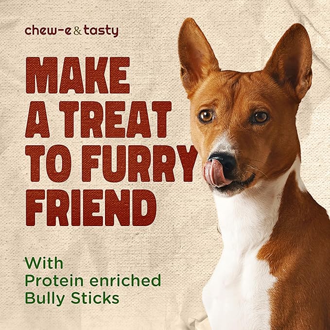 chew-e&tasty 12" Monster Odor Free Bully Sticks (Pack of 5) - Long Lasting Beef Chews - 100% Beef Single Ingredient Made of Digestible High Protein & Low Fat Dental Treats for Large - Very Large Dogs