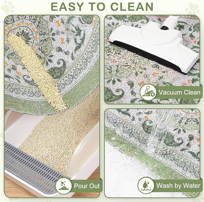 Unicorn Catcher Cat Litter Mat 24" x 15" Non-Slip Litter Box Mat Washable Litter Catcher Mat for Litter Box Indoor Food Mat Supplies Essentials, Green Mandala