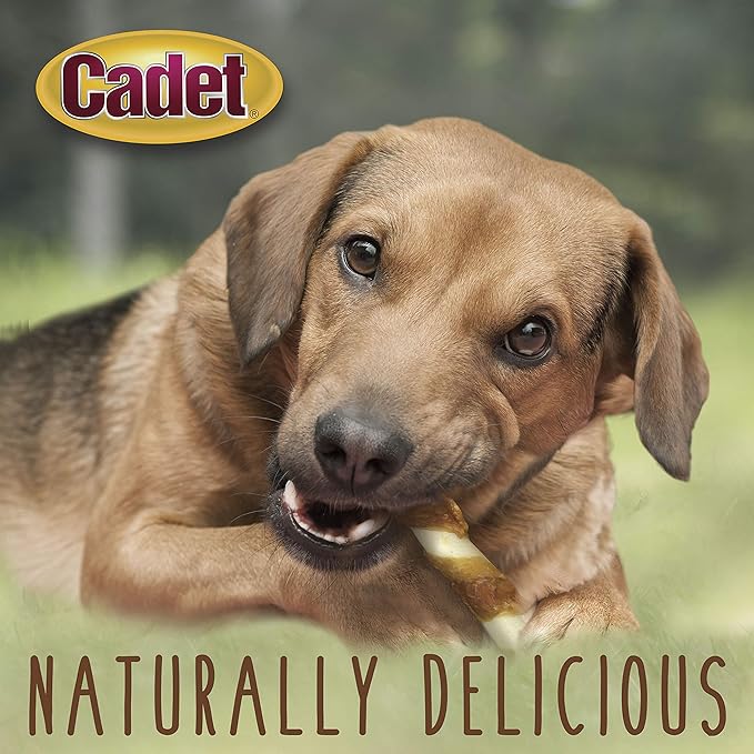 Cadet Gourmet 8-Inch Beef Hide Twist Chew Sticks, Long-Lasting and Natural Rawhide Chews for Dogs, Inspected & Tested in USA, Chicken Flavor, 6 Count