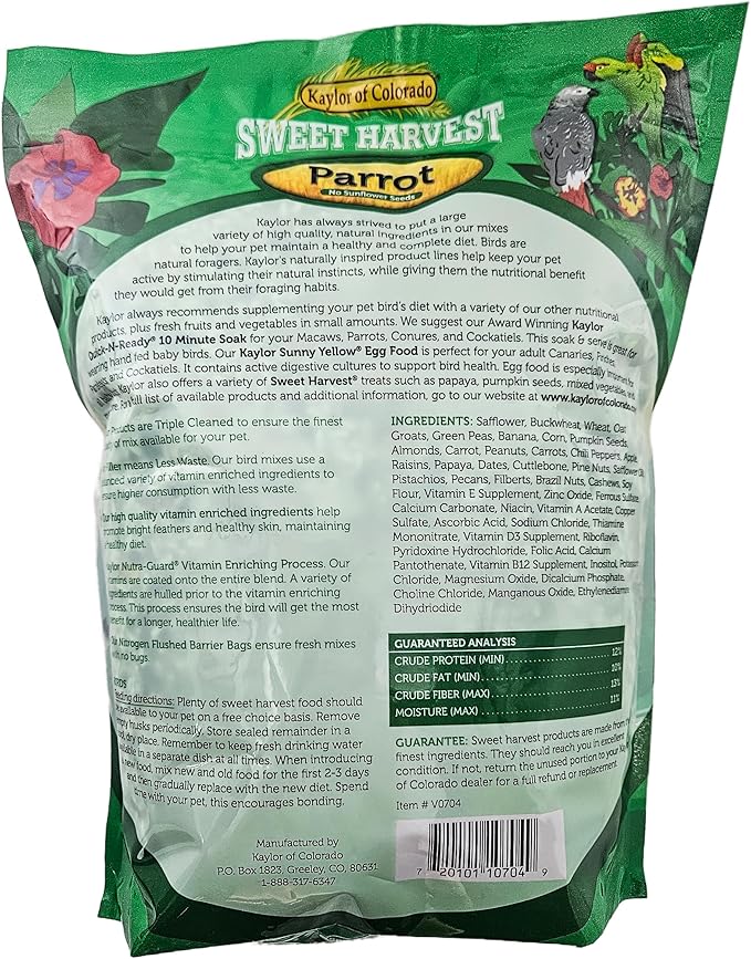 Parrot Bird Food (No Sunflower Seeds), 4 lbs Bag - Seed Mix for a Variety of Parrots