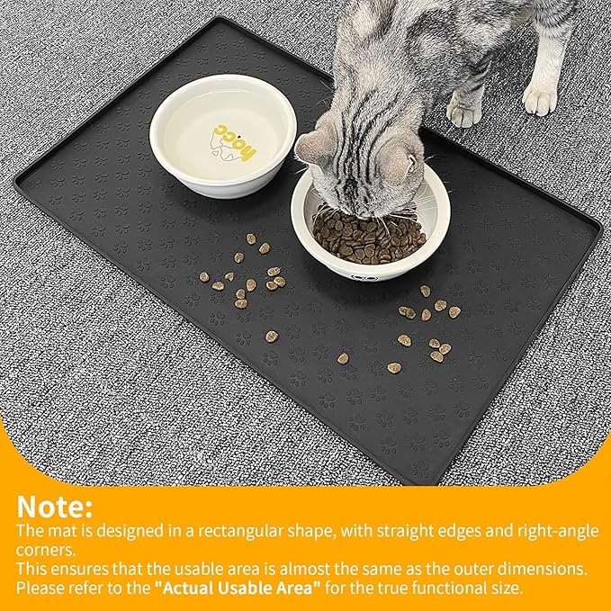 Ptlom Pet Placemat for Dog and Cat, Mat for Prevent Food and Water Overflow, Suitable for Small, Medium and Big Pet, 18" 12", Black, Silicone