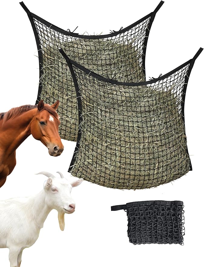 Harrison Howard Square Opening Slow Feed Hay Nets for Horses Large Capacity Horse Feed Bag Reduce Hay Waste Promote Healthy Digestion Black 35 * 31''