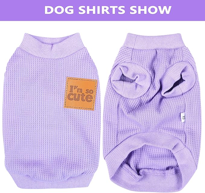 2 Pack Dog Shirt Vest Dog Clothes for Small Dogs Summer Waffle Puppy T-Shirts Soft Sleeveless Pet Clothes Lightweight Medium Large Doggy Outfit Cat Clothing (Purple+Khaki, X-Large)