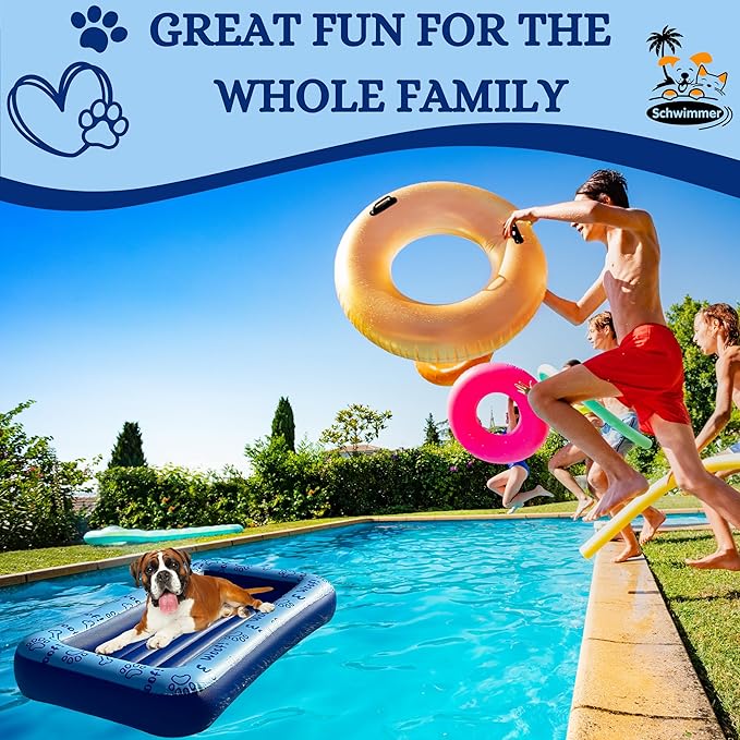 Schwimmer Dog Pool Float โ Premium Pool Float for Large Dogs up to 220lbs โ Durable & Inflatable Dog Raft for Pool, Lake & Beach โ Comfortable & Safe Floating Mat for Summer Fun - Dog Floatie