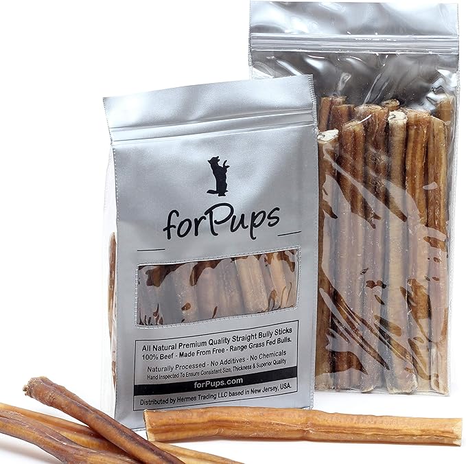 Regular 1 Pound of (8โ) Bully Sticks for Medium & Small Dogs, for Sensitive & Medium Chewers (16 oz) Natural & Fully Organic, 100% Beef Pizzle, Fully Digestible Dental Treats (8 inch, 1 lb)