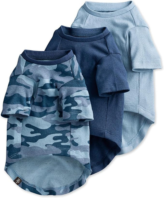 Toby II - The Perfect Tee, 3 Pack Short Sleeve Pet T-Shirt 100% Organic Cotton Tees Clothes for Small, Medium, Large Dogs, Navy Camo, Small