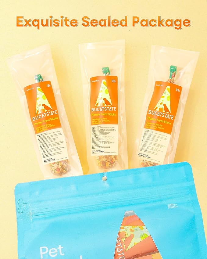 BUCATSTATE 3 Sticks Parakeet Treats Honey Treat Sticks, Natural Bird Treats Vegetable & Grains Flavor Cockatiel Treats, Pet Bird Treat Toy for Parrot Conure Budgie Lovebird