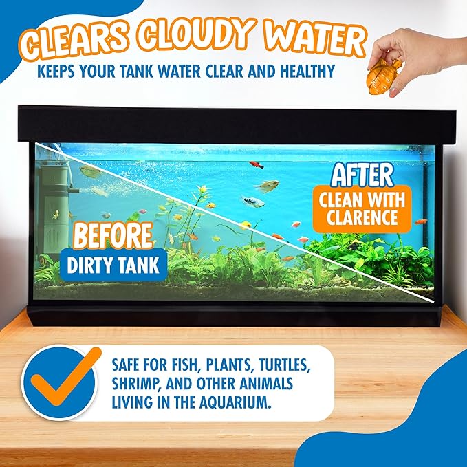 Aquarium Water Clarifier | Clear Cloudy Fish Tank Water Treatment, Safe for Freshwater & Saltwater Fish and Plants - Orange, 2 Pack