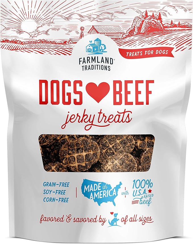 Farmland Traditions Dogs Love Beef Jerky Dog Treats with Only 4 Ingredients and No Fillers, 13.5 Ounce Bag