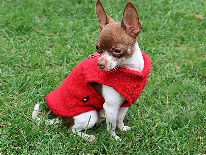 JACKO & CO - Fleece Vest Sweater with Leash Ring - Soft Lightweight Breathable for Puppies Small Medium Dogs, Kitten, Cats, Chihuahua - Warm for Fall/Autumn/Winter (Red, X-Small 2-4lbs)