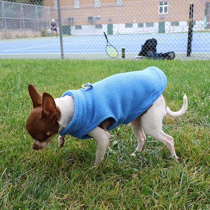 JACKO & CO - Fleece Vest Sweater with Leash Ring - Soft Lightweight Breathable for Puppies Small Medium Dogs, Kitten, Cats, Chihuahua - Warm for Fall/Autumn/Winter (Blue, Medium 6-10lbs)