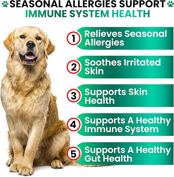 Dog Allergy Relief Chews - Dog Itch Relief - Probiotics, Omega 3 Fish Oil + Colostrum - Itchy Skin - Seasonal Allergies - Anti Itch Support & Hot Spots - Immune Health Supplement - Made in USA