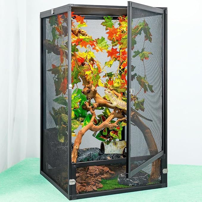 45 Gal Detachable and Foldable Reptile Butterfly Cage Terrarium, 360° Observation, Airflow, Interaction in Gecko Tank for Crested Geckos, Leopard Geckos, Chameleons, Bearded Dragons