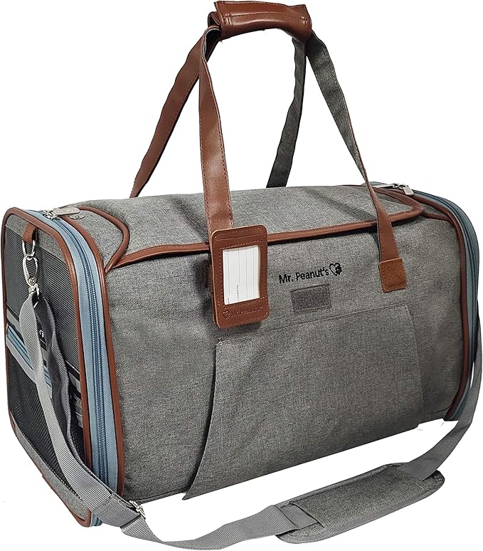 Mr. Peanut's Gold Series Big Apple XL Expandable Airline Approved Soft Sided Pet Carrier, Premium Brand Self Locking Zippers, Plush Faux Fleece Bedding with a Sturdy Plywood Base (Platinum Gray)