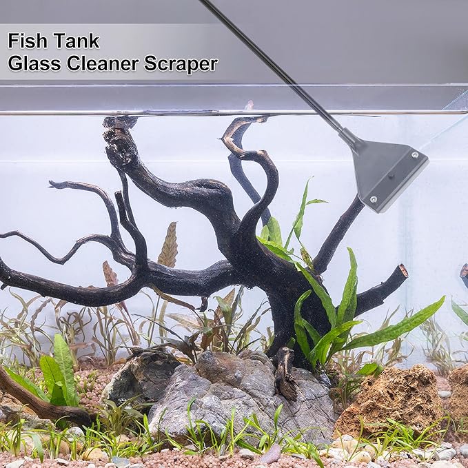 Seaweed Scraper for Glass Aquariums, Fish Tank Cleaner with 10 Blades, Durable and Efficient Aquarium Cleaning Tool, Rust-Resistant, Black, 1 Set