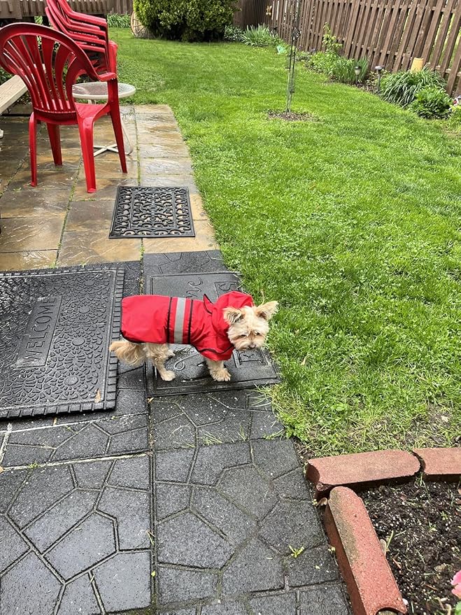 Candofly Dog Raincoat Hooded Poncho - Adjustable Waterproof Dog Rain Jacket Lightweight Reflective Dog Rain Coat Pet Slicker for Small Medium Large Dogs (Small, Bright Red)