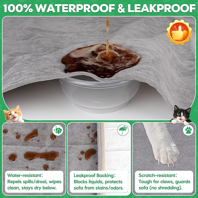 Loiion Cat Scratch Furniture Protector - Anti-Slip, Waterproof Sofa Cover to Keep Cats Off, Pet-Friendly Couch Protectors for 3 Cushion Couch, Gray Anti-Scratch Couch Cover for Pets and Kids 134"X71"