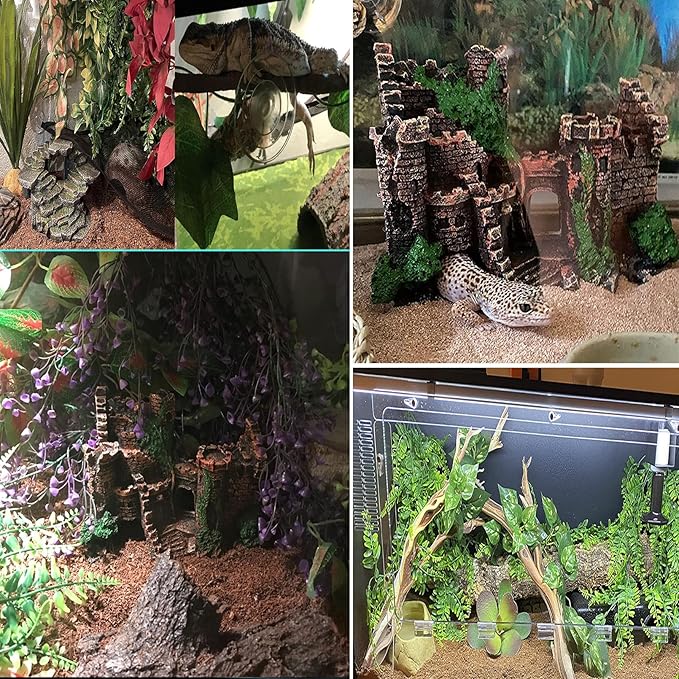 kathson Bearded Dragon Tank Castle Decorations,Reptile Hammock Reptiles Habitat Resin Hideouts Cave Decor Terrarium Accessories for Lizard Snake Chameleon Gecko Hermit Crabs (4 Pcs)