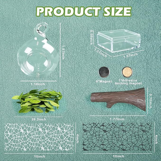 5Pcs Jumping Spider Hide Enclosure Habitat Accessories with Decoration Glass Ball, Feed Bowl and Climbing Web, Spider Hideout Accessories, Suitable for Small Reptile (Not Included Enclosures)