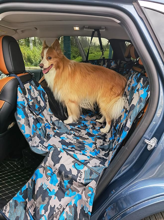 FAN WU Dog Car Seat for Back &Trunk & Passengers Seat, Dog Hammock for Rear Seat with Mesh Window,Dog Bed Nonslip Mat Waterproof Car Seat Protector for Pet with Belt for Cars Trucks Suvs (Black)