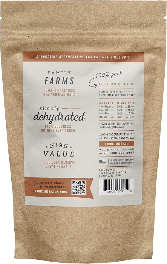 Farm Hounds - Pork Liver - Premium Natural Jerky for Dogs - Made from 100% Humanely Raised Pork - Organ Treats - Great for Training & Treats - No Added Fillers - Made in USA - 4 oz - 1 Pack