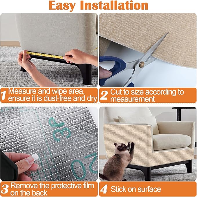 Cat Scratching Protectors for Furniture - 40" x 15.8" Trimmable Self-Adhesive Cats Claws Scratch Pads, DIY Climbing Couch Protector for Scratch Post Cat Tree Replacement Indoor (Khaki)