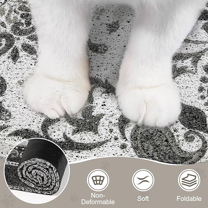 Unicorn Catcher Cat Litter Mat 40" x 30" Non-Slip Litter Box Mat Washable Litter Catcher Mat for Litter Box Indoor Food Mat Supplies Essentials, Black Mandala