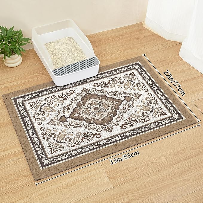 Unicorn Catcher Cat Litter Mat 33" x 22" Non-Slip Litter Box Mat Washable Litter Catcher Mat for Litter Box Indoor Food Mat Supplies Essentials, Brown