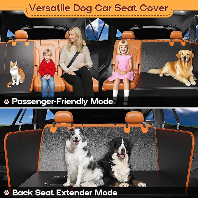 Dog Car Seat Cover for Back Seat, Upgraded PU Leather Back Seat Extender with Hard Bottom Holds 440lbs, Waterproof Anti-Scratch Pet Backseat Protector Dog Hammock for Car, SUV & Small Truck