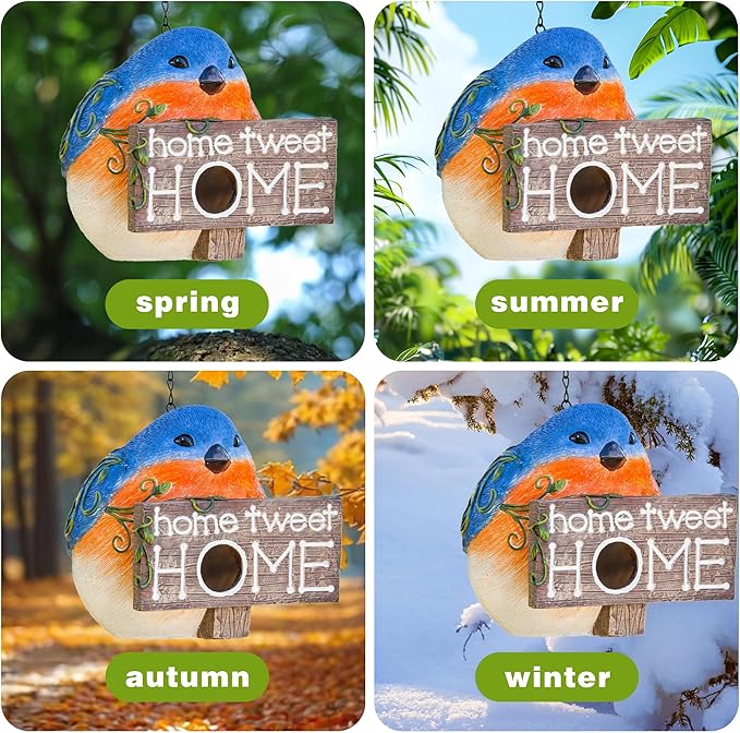 Topadorn Bird Houses for Outside Hanging, Hanging Resin Garden Bird House Decoratvie Birdhouse