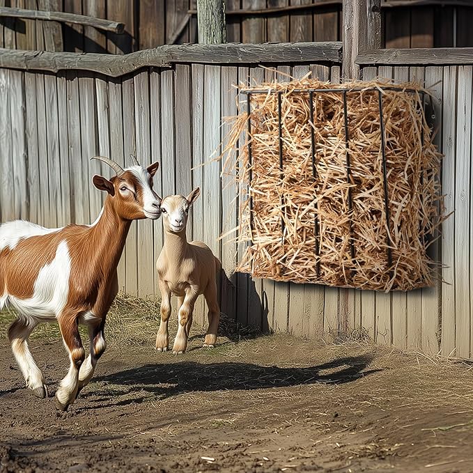 VEVOR Livestock Feeder, 24 Gallons Large Capacity, 2 Packs Heavy-Duty Steel Goat Hay Rack, 27'' Long Wall Mounted Horse Hay Holder, Multiple Sided Feeding Rack for Sheep Farm Indoor Outdoor