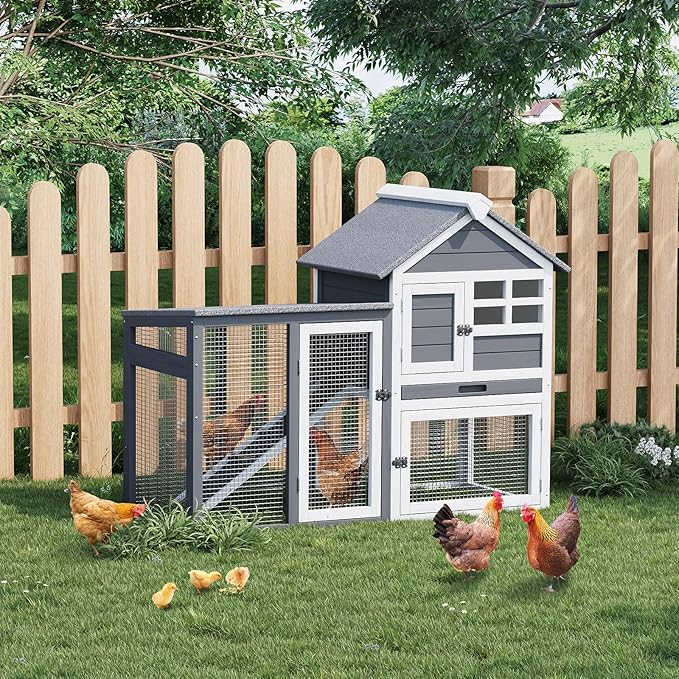 Rabbit Hutch Bunny Cage Indoor Outdoor, Small Wooden Chicken Coop, with Waterproof Roof, Pull Out Tray and Anti-Slip Ramp (45.28" L x 20.08" W x 36.61" H)