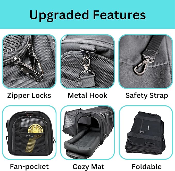 Crash-Tested Dog Carrier & Small Dog Car Seat (Test with FMVSS 213b - 5 Star Safety Rated) | Expandable, Zipper Locks, Fan Pocket | Extra Safe Cat Carrier Soft & Pet Travel Bag for Puppy Under 13lbs