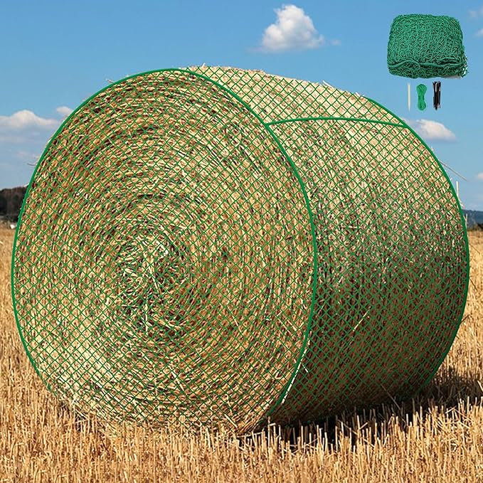 6x6 ft Round Bale Hay Net- Large Slow Feed Hay Net for Horses Goat Livestock, Knotless Sturdy Whole Bale Feeder with 1.57" Holes Fits for Round Bales 4x4 5x5, 6x6ft or Square 3x3x8, 4x4x8, 5x5x8ft