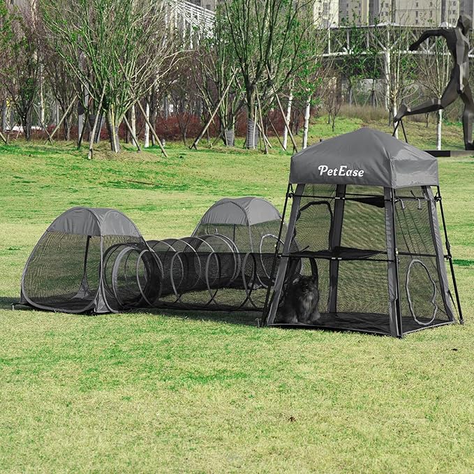 Cat Enclosures, 3-in-1 Cat Tower Tent with Tunnel/Pop Up Cube,Climbing Cage Outdoor Catio Portable Playpen Play Tents for Cats Kitten and Small Animals