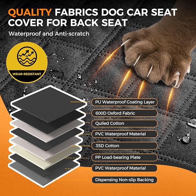 Back Seat Extender for Dogs, Hard Bottom Up to 499Lbs Dog Car Seat Cover for Back Seat, Waterproof Backseat Protector with Mesh Window and Pockets, Large Space Dog Hammock for Car & SUV & Small Truck