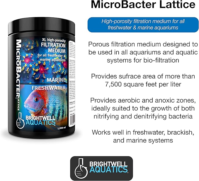 Brightwell Aquatics MicroBacter Lattice Medium – Porous Biological Filtration Medium for use in Freshwater, Planted, Brackish Aquariums and Systems, 2 Liter